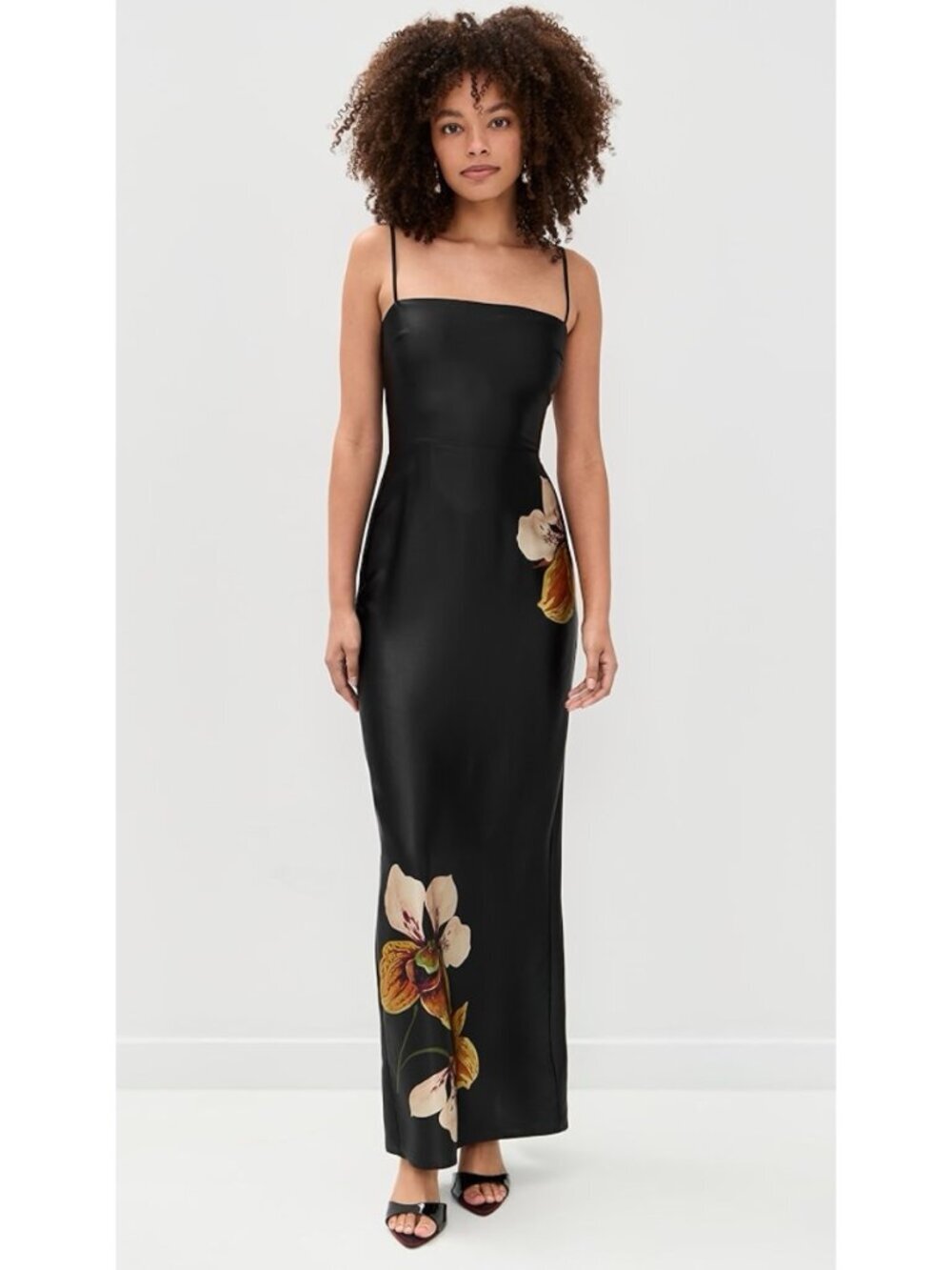 NWT Reformation Frankie Silk Dress Black Painted Orchid Floral 4